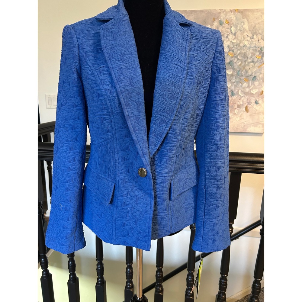 Cartise Blue Textured Jacquard Single Button Blazer Jacket NWT 31554 Size 8
